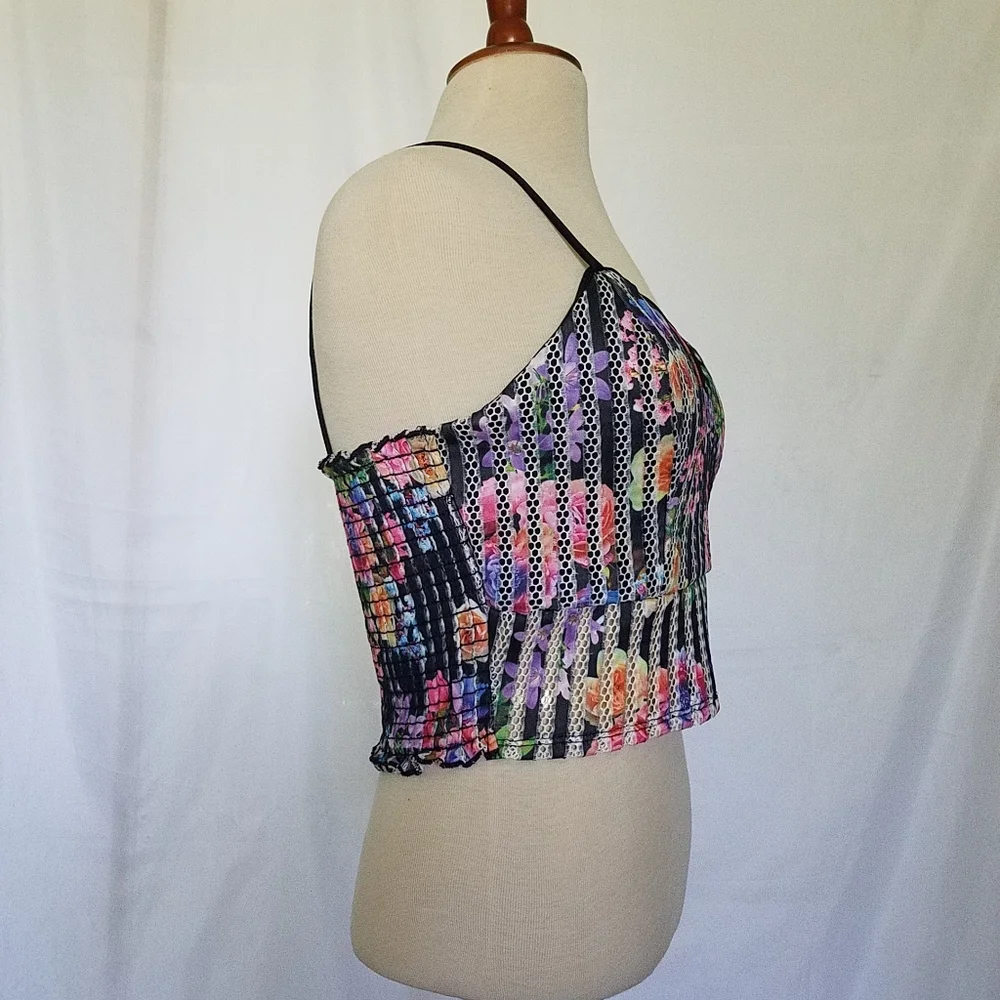NEW Black Floral  Print Crop Top - Picture 4 of 7
